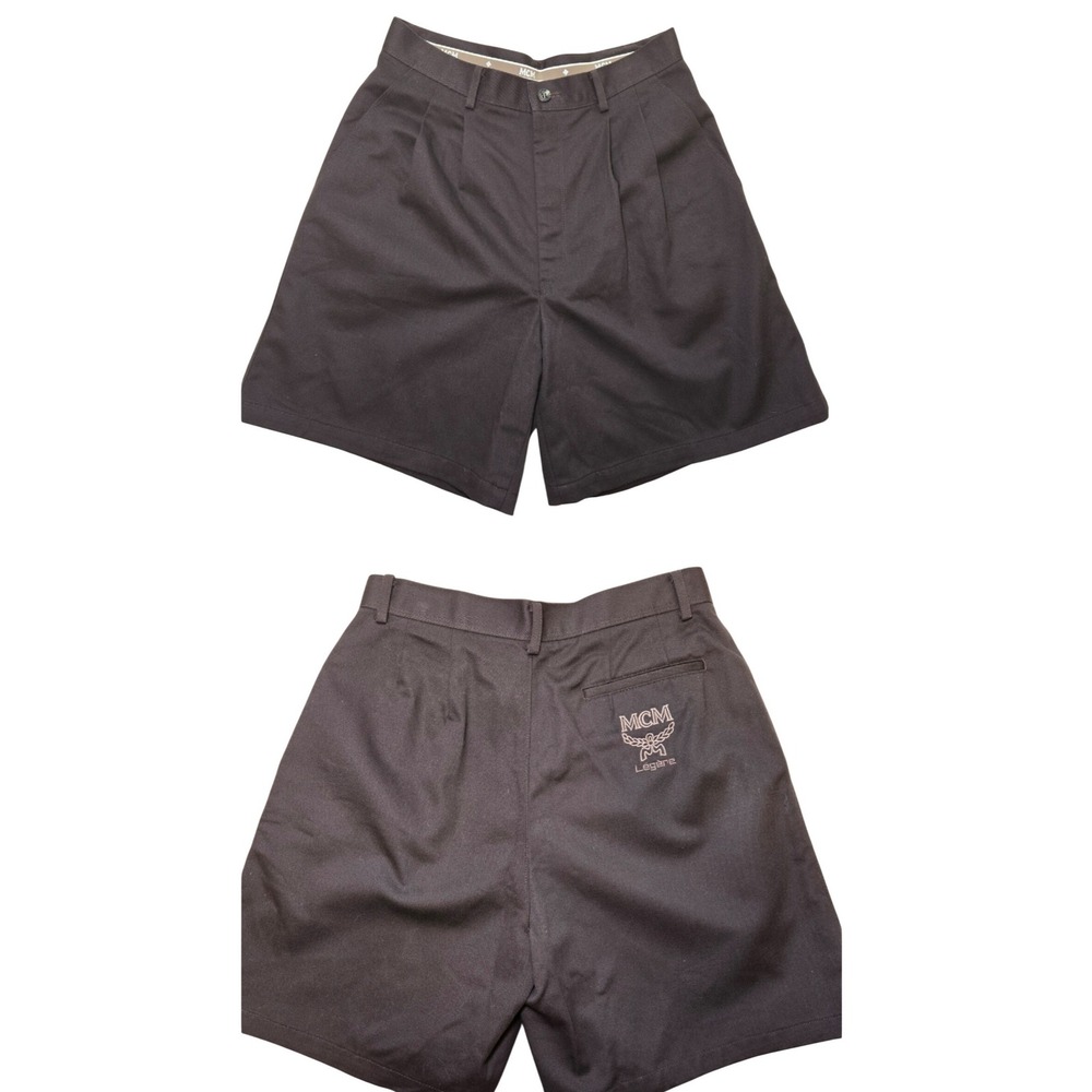 MCM Legere Vintage Pleated Shorts Brown Cotton Rayon Logo Embroidered unisex 27